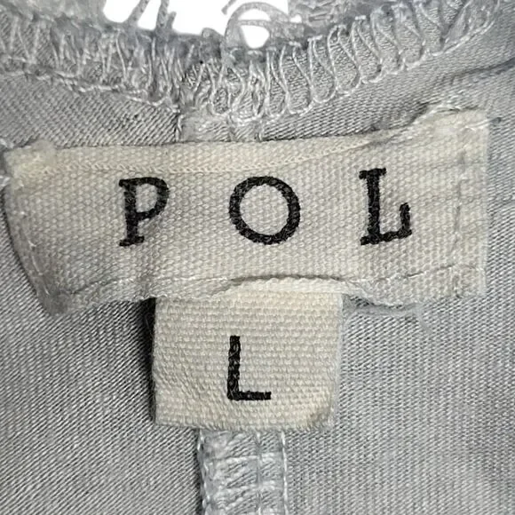 POL BOHO Cropped Blouse Short Sleeves Deep V-Neck Feathered Lace Gray Large NEW - Picture 2 of 15